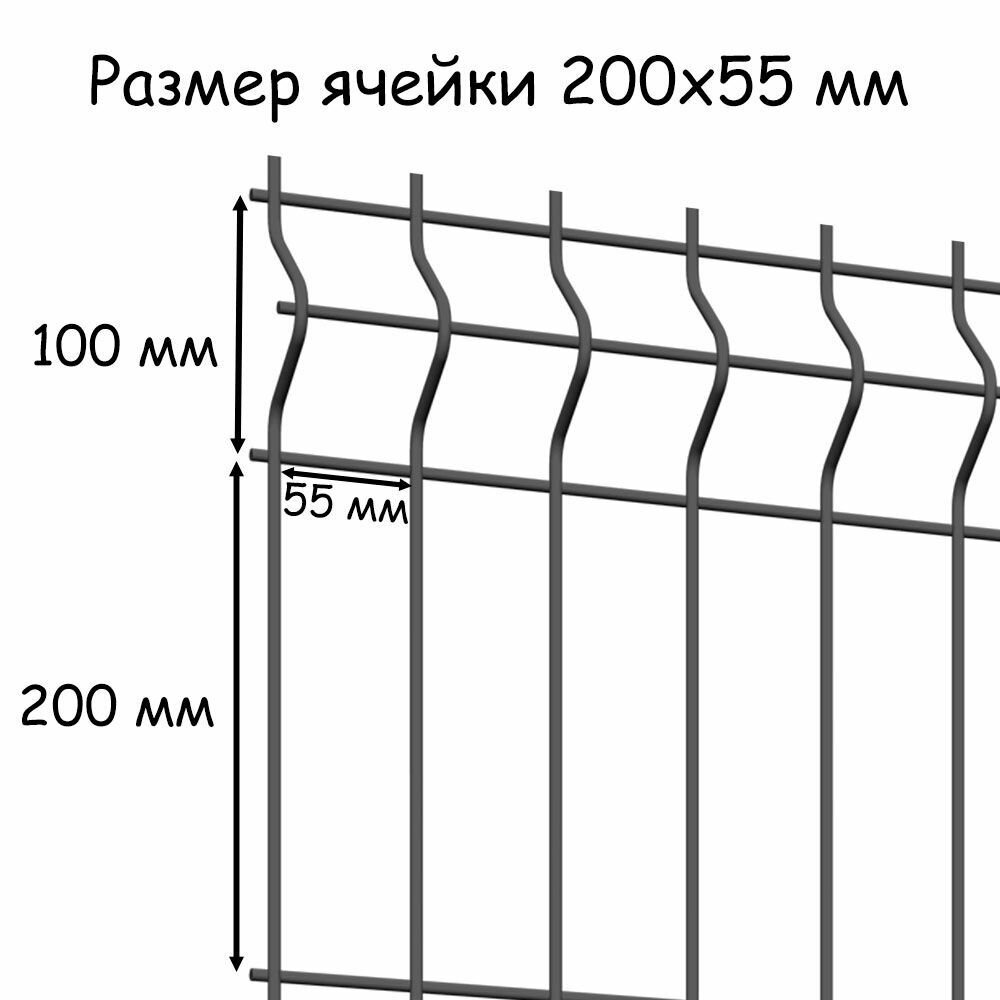 Комплект ограждения Medium на 10 метров RAL 7024, (панель высотой 1,53 м, столб 62 х 55 х 1,4 х 2500 мм, крепление скоба и винт М6 х 85) забор из сетки 3D серый - фотография № 4