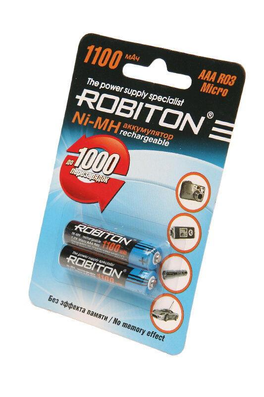 Robiton Аккумулятор Robiton Ni-MH AAA 1100mAh BL2, 2шт (1100MHAAA-2)