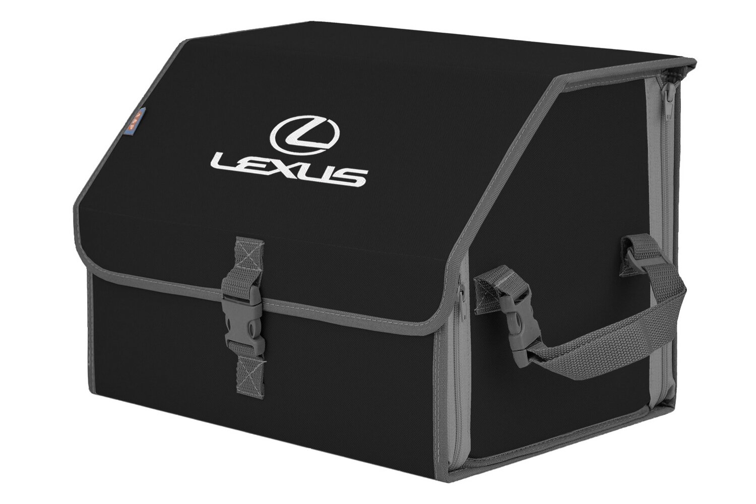 Органайзер-саквояж в багажник "Союз" (размер M). Цвет: черный с серой окантовкой и вышивкой Lexus (Лексус).