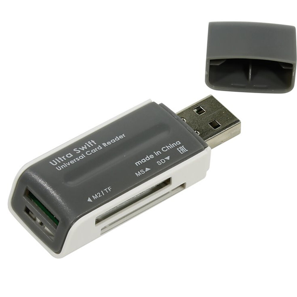 Кардридер Defender для microSD, miniSD, TF, M2, USB, #1 Ultra Swift, пластик, цвет: серый