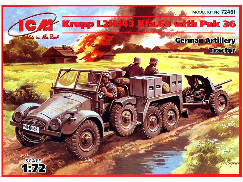 72461 ICM Германский легкий тягач Krupp L2H143 Kfz69 с пушкой Рас 36 (1:72)