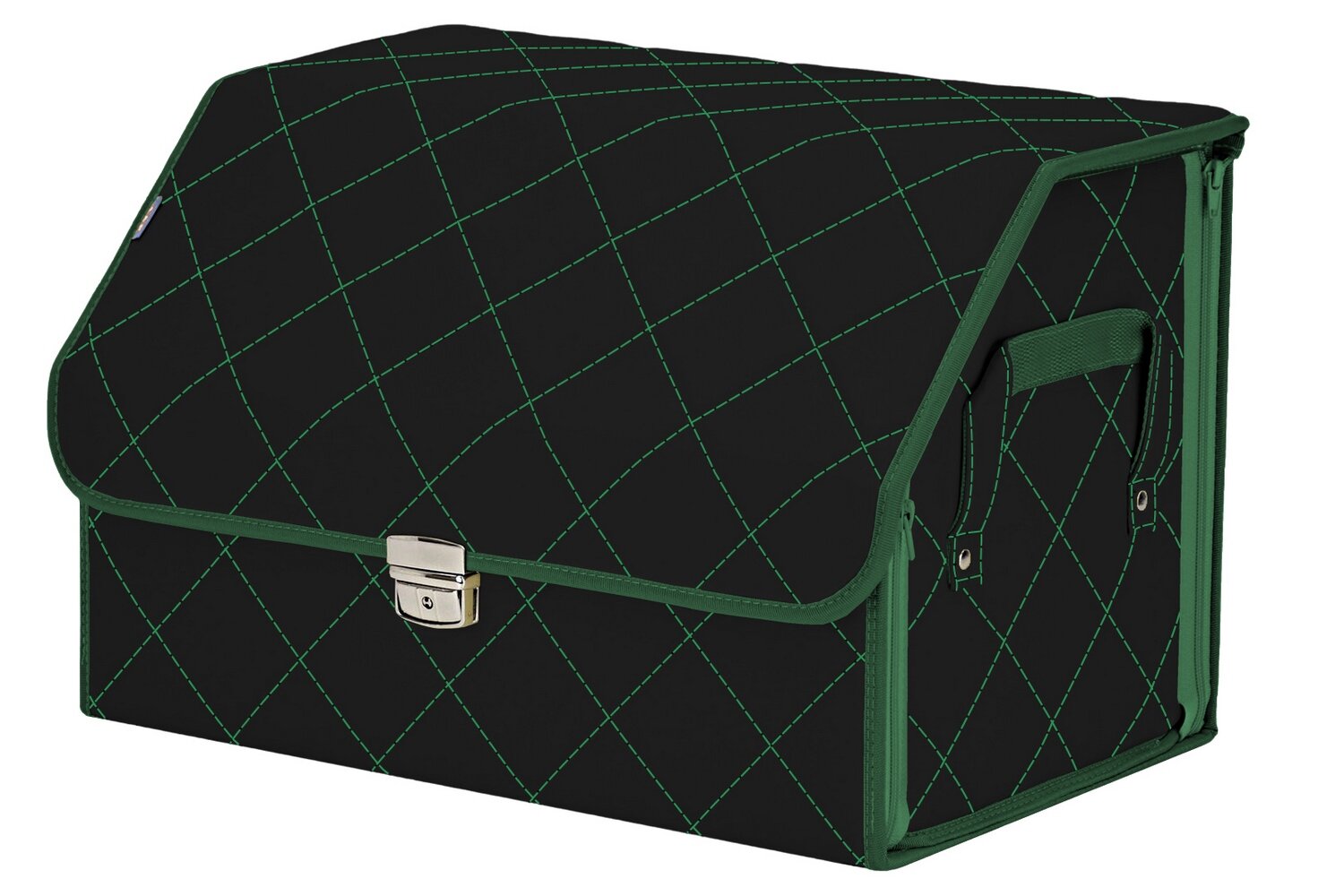 Органайзер-саквояж в багажник "Союз Премиум" (размер L). Цвет: черный с зеленой прострочкой Ромб.