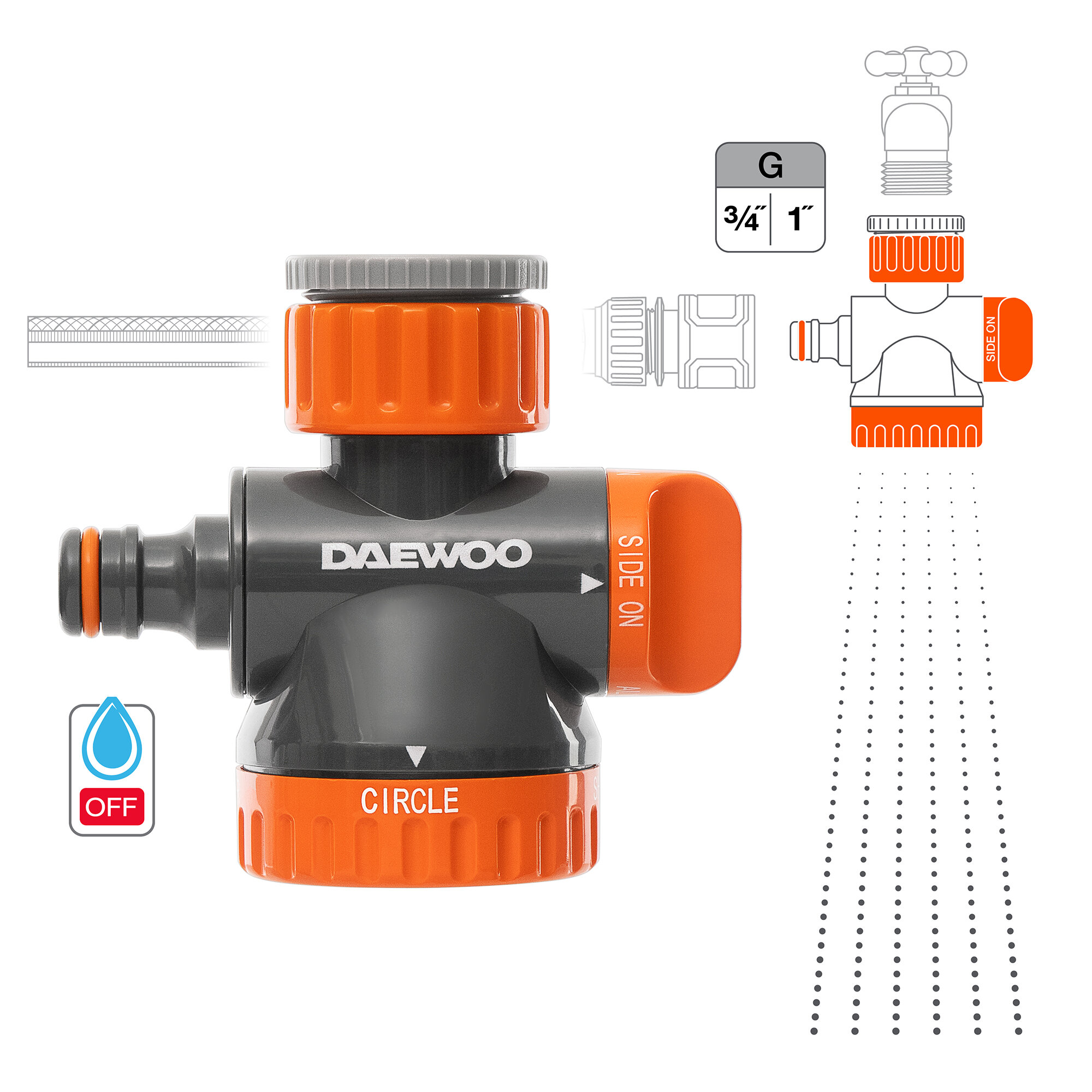 фото Адаптер двухканальный с лейкой для крана 3/4", 1", 26.5-33.3 мм DAEWOO DWC 1325