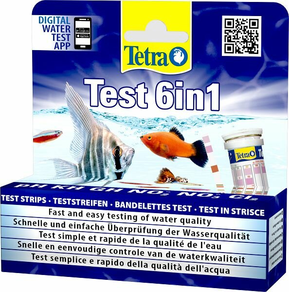 Tetra Тест 6 в 1 Tetra GH/kH/NO2/NO3/pH/CL2, полоски для пресной воды, 25 шт.