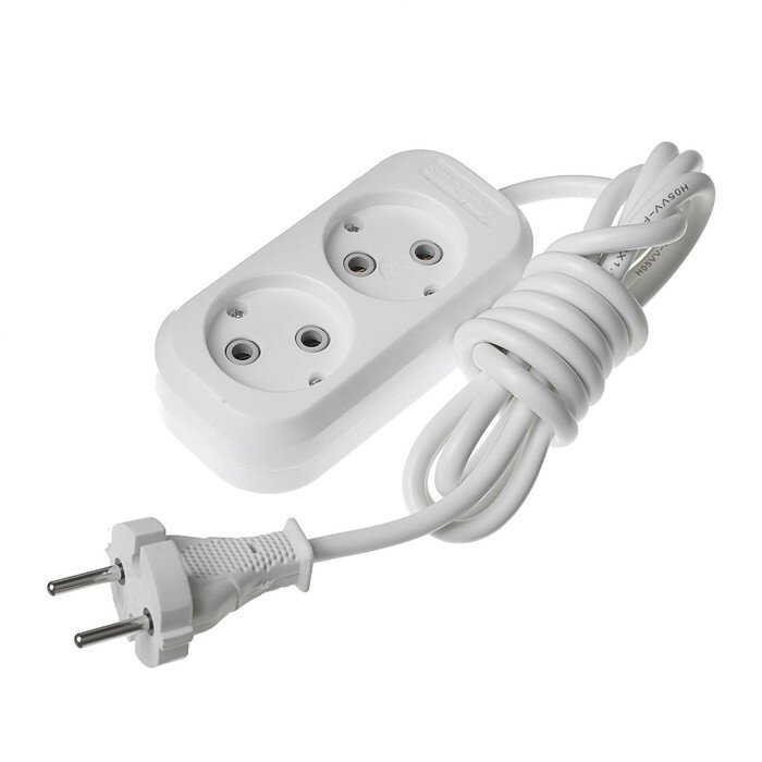фото Удлинитель Smartbuy, 2 розетки, 2 м, 10 А, 2200 Вт, ПВС 2х1 мм2, без з/к, белый для дома