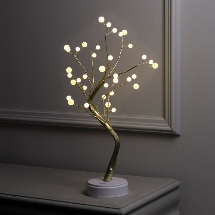 Светодиодные деревья и кусты Luazon Lighting Светодиодный куст «Жемчужины золотистые» 45 см, 36 LED, постоянное свечение, батарейки ААх3 (не в комплекте), USB, свечение тёплое белое
