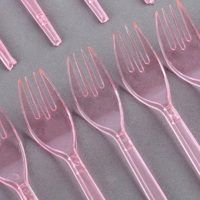 Вилки пластиковые, в наборе 12 шт., цвет розовый - фотография № 3