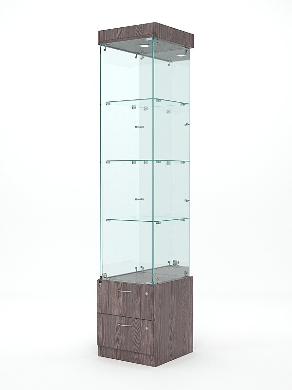 фото Витрина стеклянная "хрусталь" №4 (с дверкой, задняя стенка - зеркало), Ясень Анкор 45 x 45 x 210 см