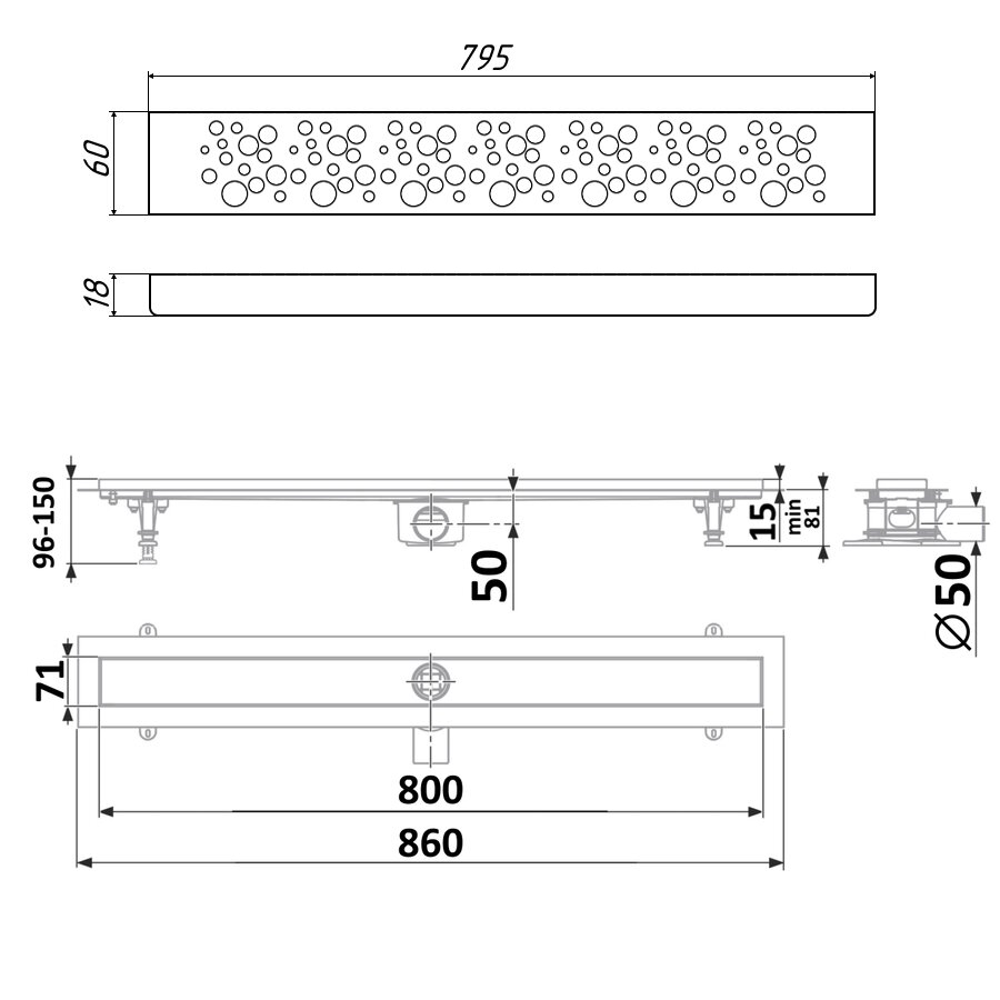 К-т водоотводящий желоб DP20-800 из нержавеющей стали + Декор. решетка DR20-800 80СМ - фотография № 7