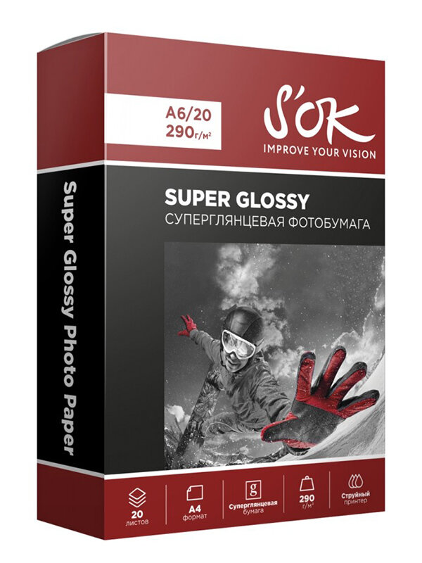 Фотобумага Sok RC Super Glossy A6 290g/m2 20 листов SA6290020HG