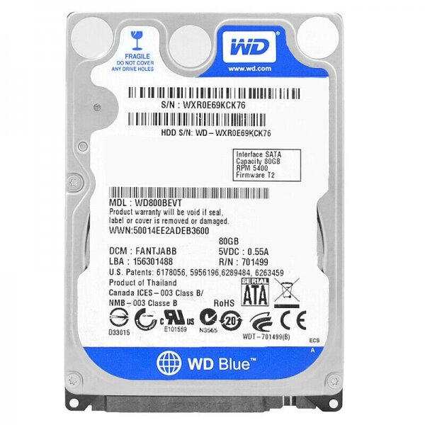 Жесткий диск Western Digital 80 ГБ WD Scorpio Blue 80 GB (WD800BEVT)