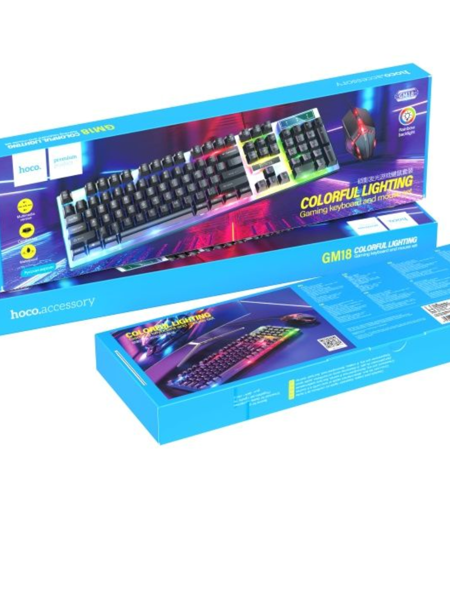 Набор проводной игровой Hoco GM18 клавиатура+мышь, подсветка EN / RU — фото 5
