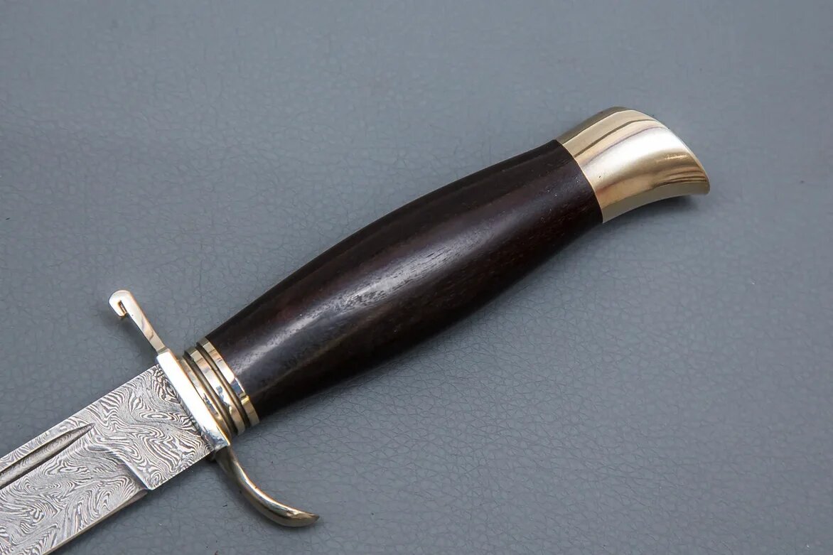 Нож из дамасской стали «Разведчик», рукоять литье мельхиор, черный граб - Кузница Сёмина - фотография № 3