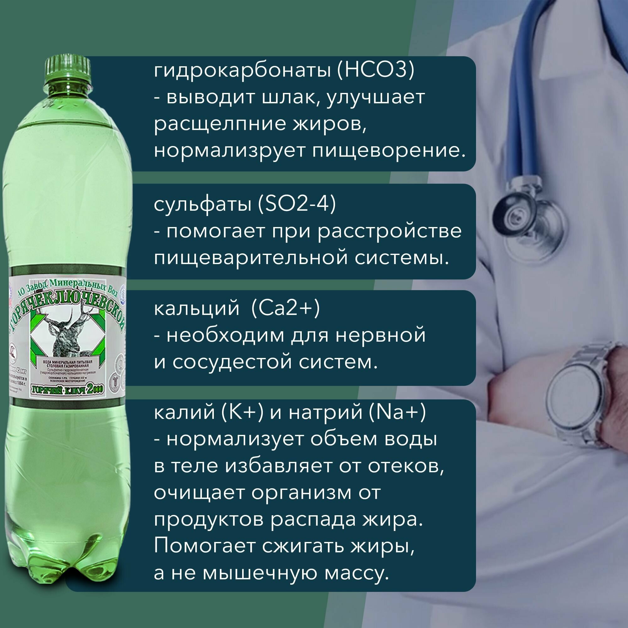 Вода Горячий Ключ 2000. Объем 1.5л*6. Вода минеральная газированная природная целебная лечебная, выводит токсины, для детей - фотография № 10