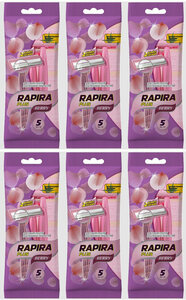 Фото RAPIRA Одноразовые бритвы Berry Plus 2 лезвия с полосой Алоэ из высококачественной стали с плати,5 шт/уп,6 уп