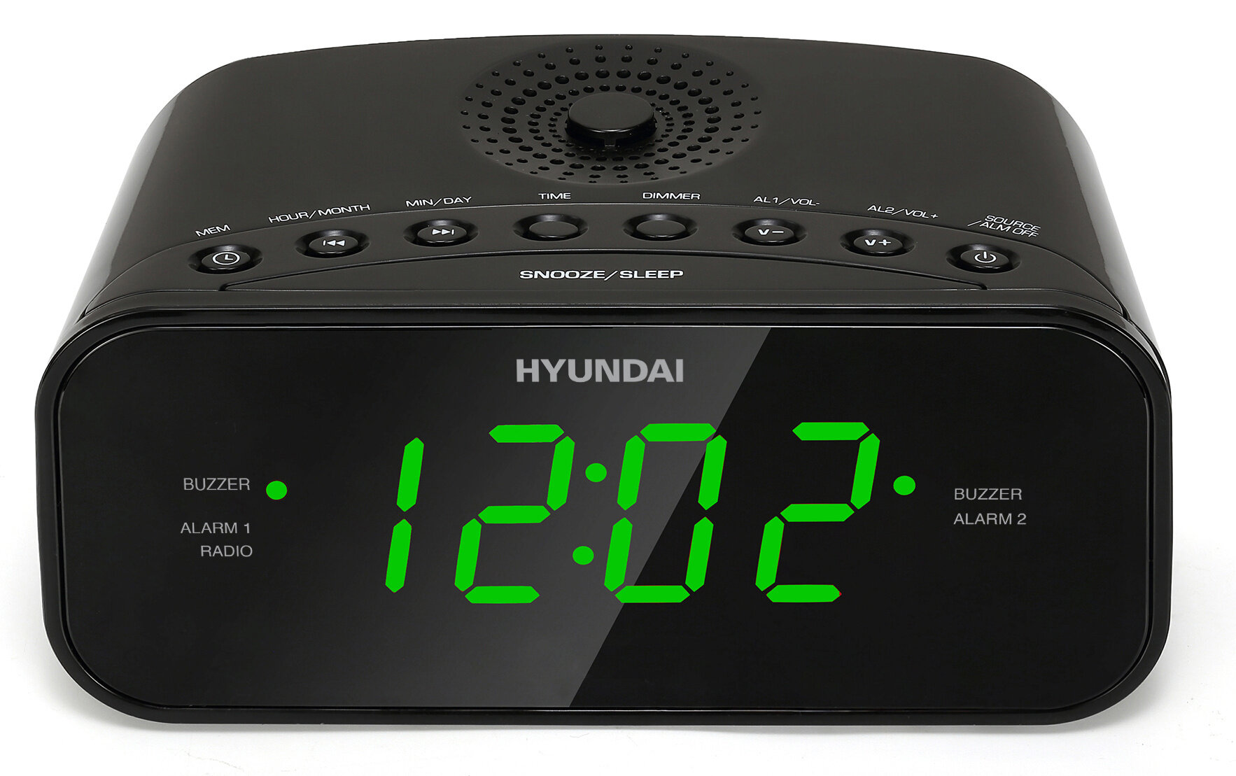 Радиобудильник Hyundai H-RCL221 черный LCD подсвзеленая часыцифровые FM