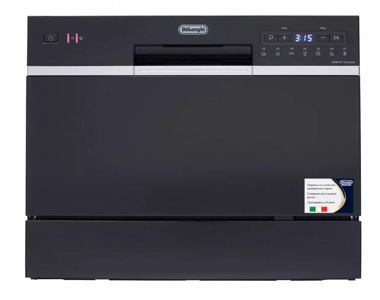 Отдельностоящая посудомоечная машина DeLonghi DDW07T Crisolita, 55 см, компактная, 6 комплектов, черная