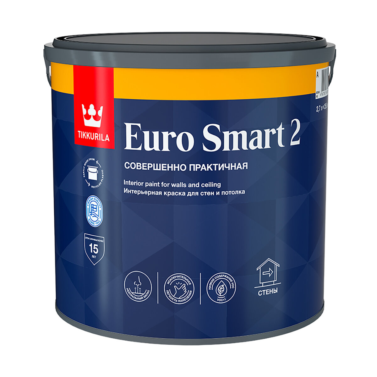 Краска моющаяся для стен и потолков Euro Smart-2 (Евро-2) TIKKURILA 2,7л белый (база А)