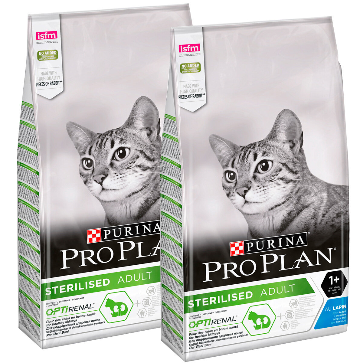 PRO PLAN CAT OPTIRENAL STERILISED RABBIT для взрослых кастрированных котов и стерилизованных кошек с кроликом (1,5 + 1,5 кг)