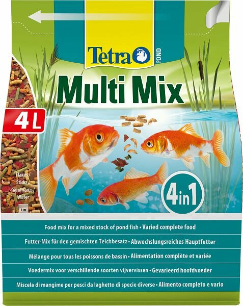 Tetra Корм Tetra Pond MultiMix для прудовых рыб, гранулы, хлопья, таблетки, гаммарус, 4 л