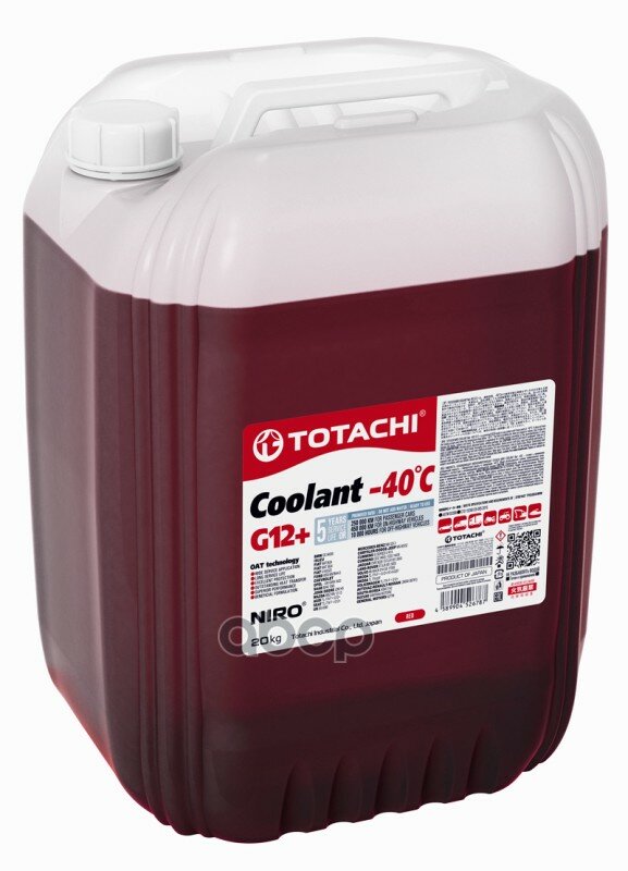 Антифриз, Готовый Раствор Niro Coolant G12+ -40°C Красный 20Кг TOTACHI арт. 43120