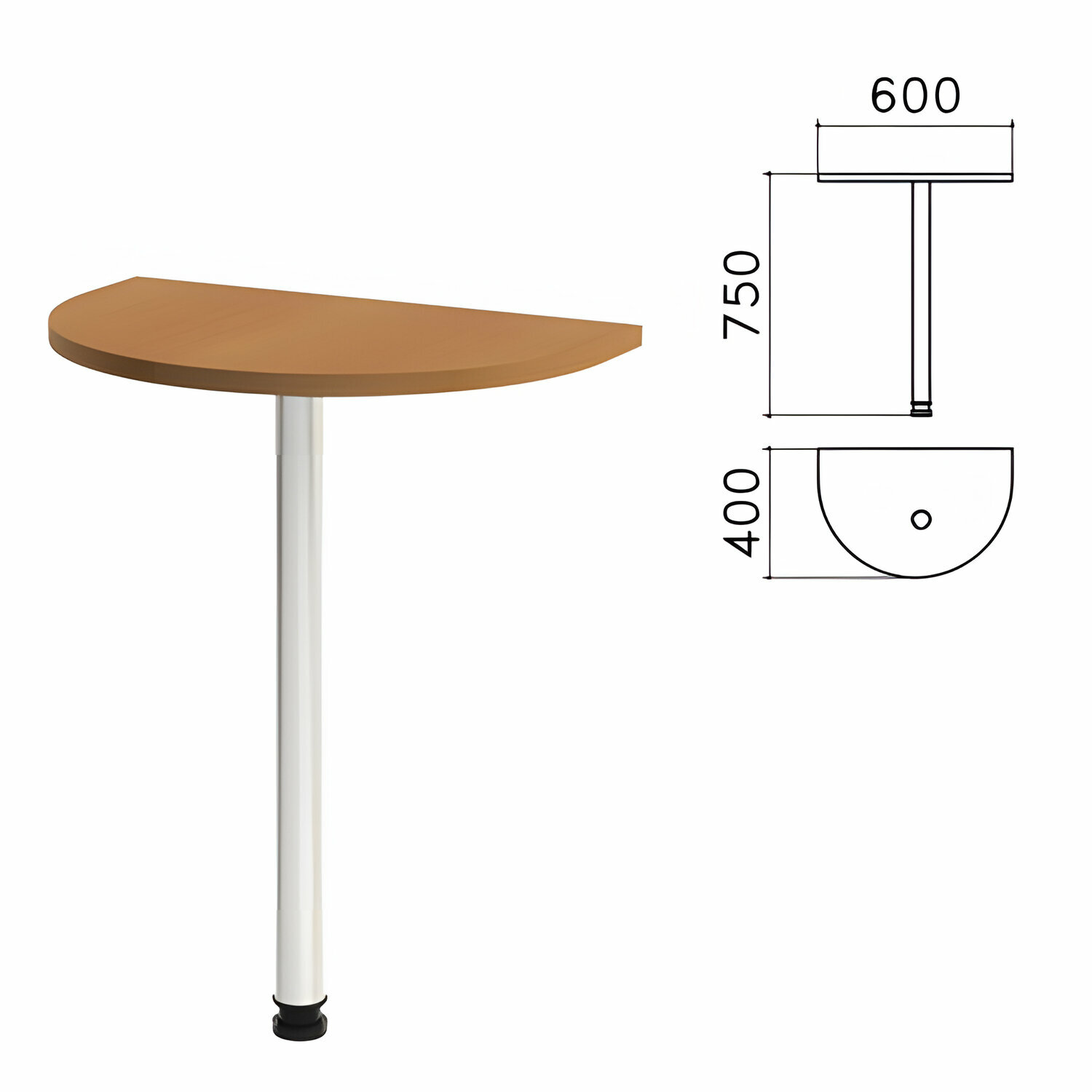 Стол приставной полукруг "Монолит", 600х400х750 мм, цвет орех гварнери (комплект)