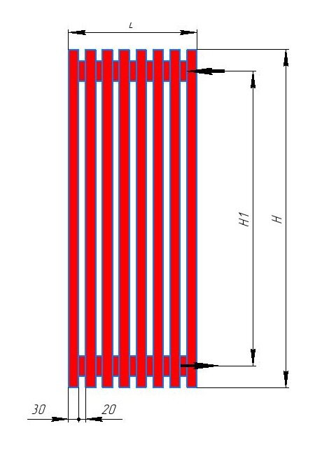 Радиатор трубчатый вертикальный ТЗР модель V, 4 секции, 75 см, цвет красный муар - фотография № 1