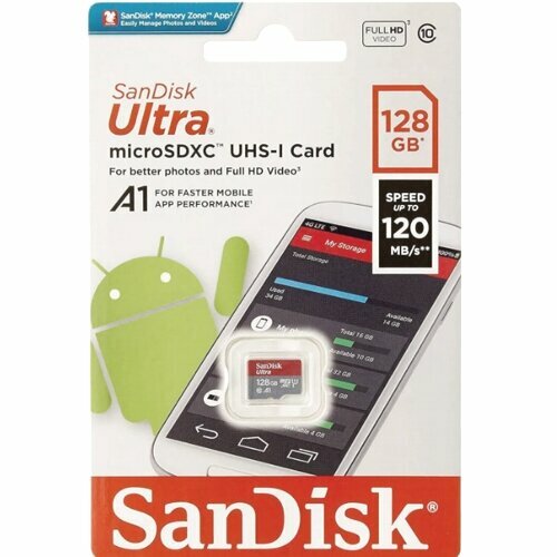 Карта памяти microSDXC SanDisk SDSQUAB-128G-GN6MN 128 Гб класс 10 Ultra UHS-I A 1 140 Мб/с