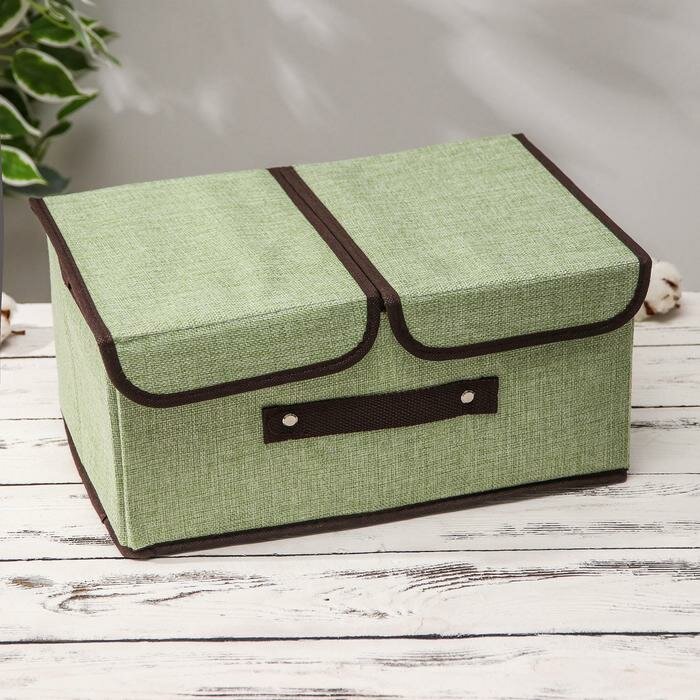 Короб стеллажный для хранения с двойной крышкой «Тэри», 36×25×16 см, цвет зелёный - фотография № 2