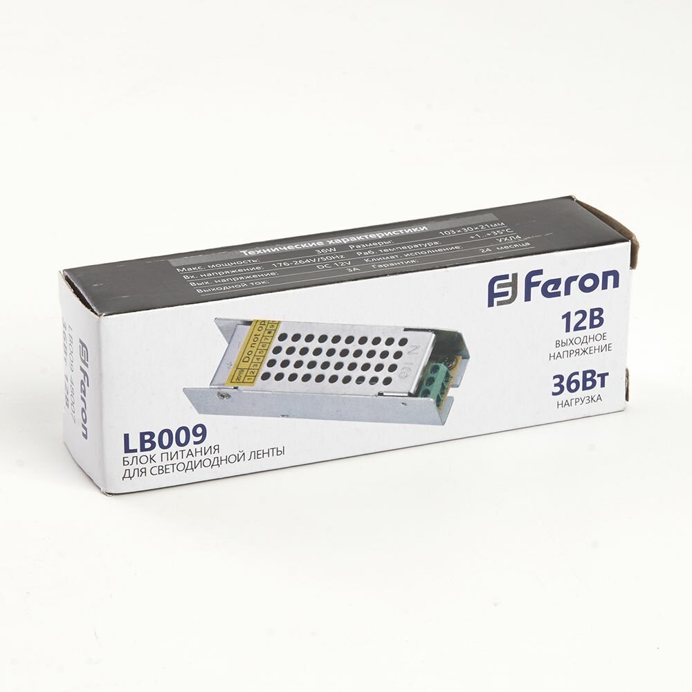 Блок питания Feron "LB009" 12В/3А, 36Вт, IP20 для светодиодной ленты - фотография № 2