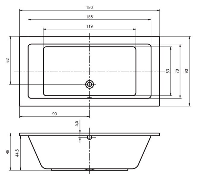 Акриловая ванна Riho LUSSO 180х90 (BA7700500000000)Акриловая ванна Riho LUSSO 180х90 (B026001005/BA7700500000000), без каркаса и сифона - фотография № 2