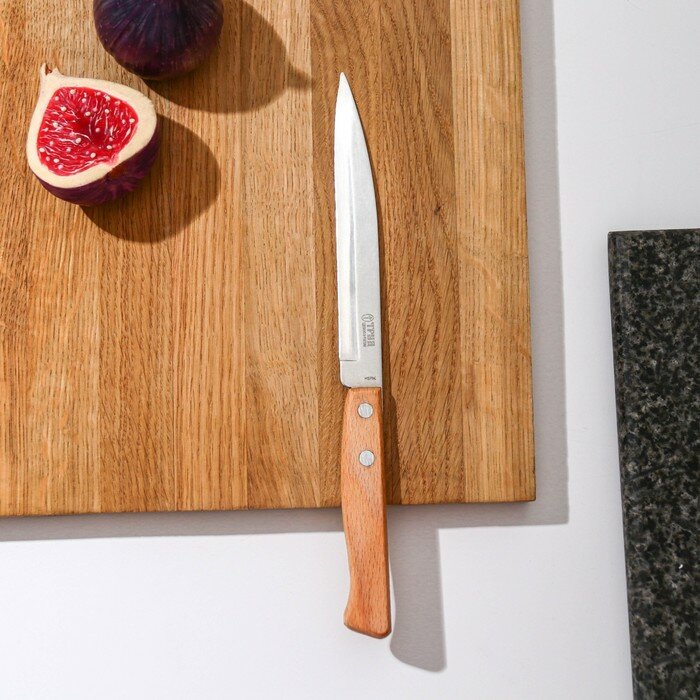 Труд Вача Нож кухонный для овощей «Ретро», лезвие 12,5 см, с деревянной ручкой, цвет бежевый - фотография № 1