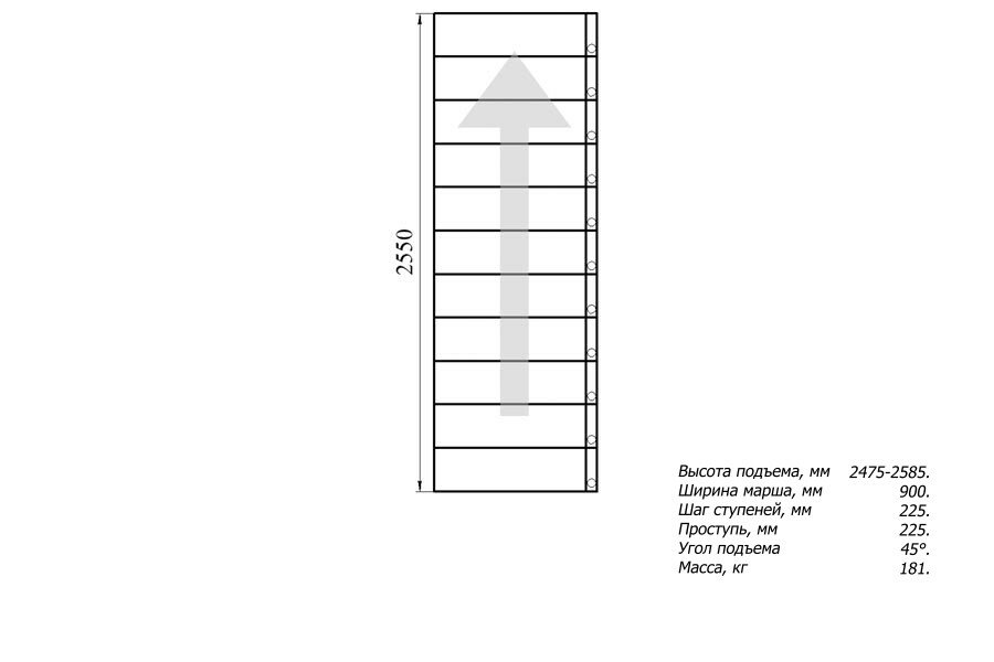 Модульная лестница Стандарт (h 2475-2585, Серый, Сосна, Нержавеющая сталь) - фотография № 3