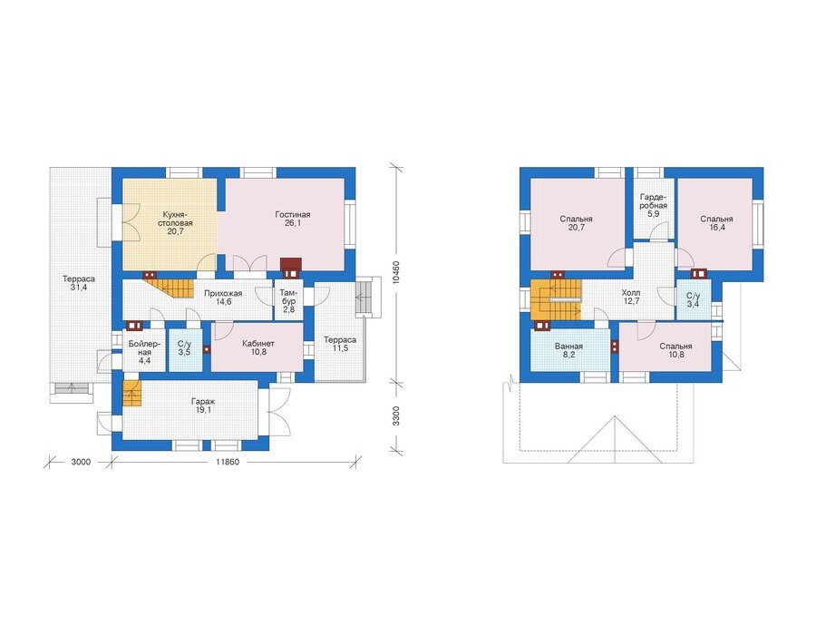 Проект дома Plans-56-05 (180 кв.м, газобетон, кирпич) - фотография № 2