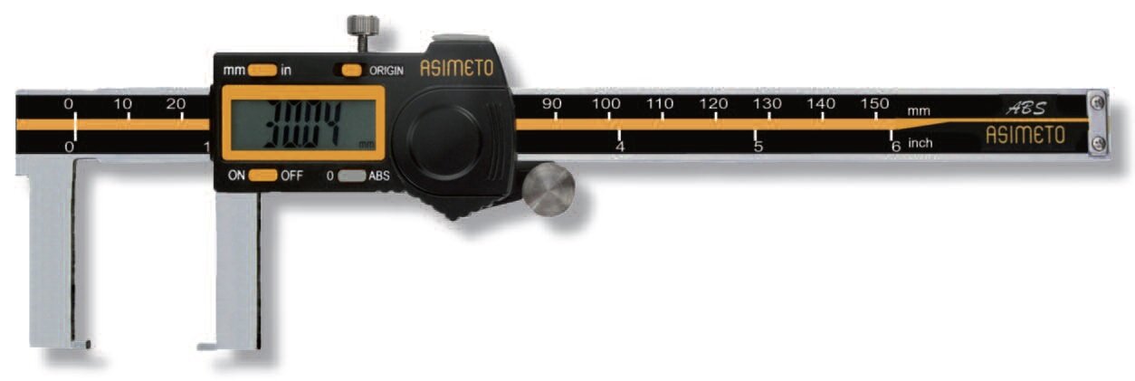 ASIMETO Штангенциркуль цифровой для измерения наружных канавок ABS 001 мм 0-300 мм 309-12-3