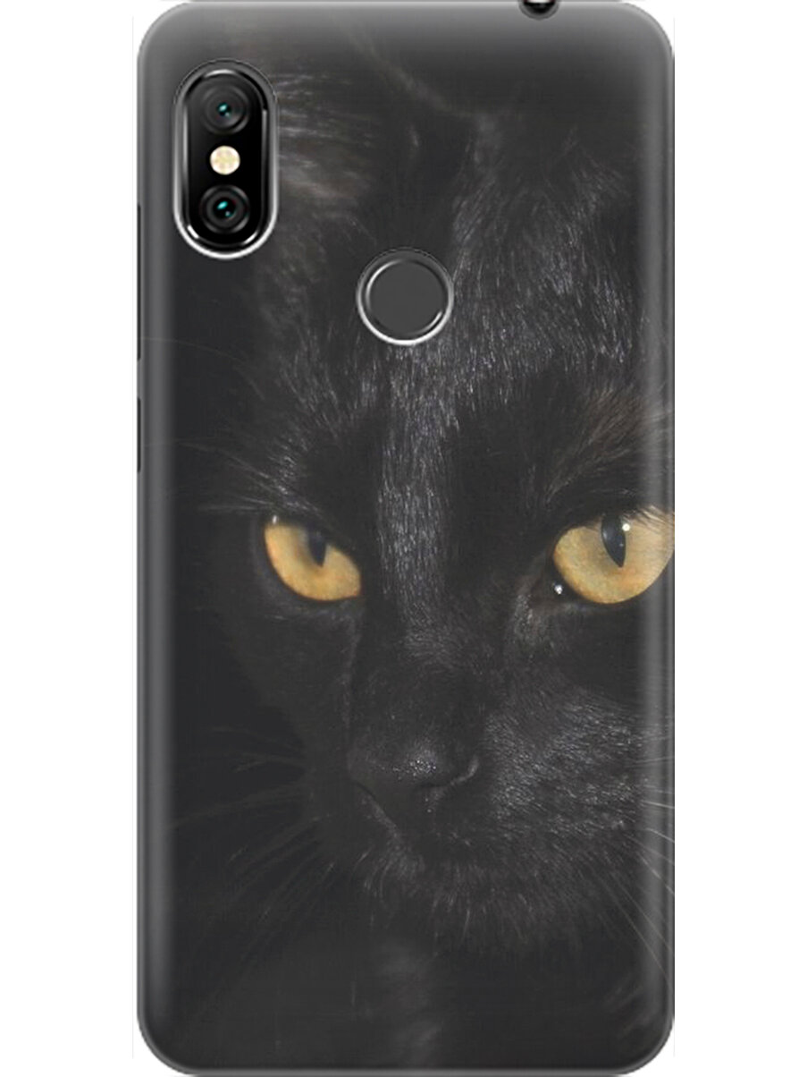 Силиконовый чехол на Xiaomi Redmi Note 6 / Note 6 Pro / Сяоми Редми Ноут 6 / Ноут 6 Про с эффектом блеска "Черная кошка"