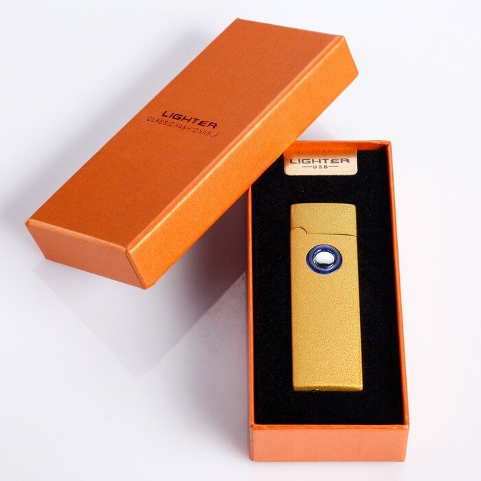 Зажигалка электронная в подарочной коробке, USB, спираль, 2.5 х 8 см, золото - фотография № 5