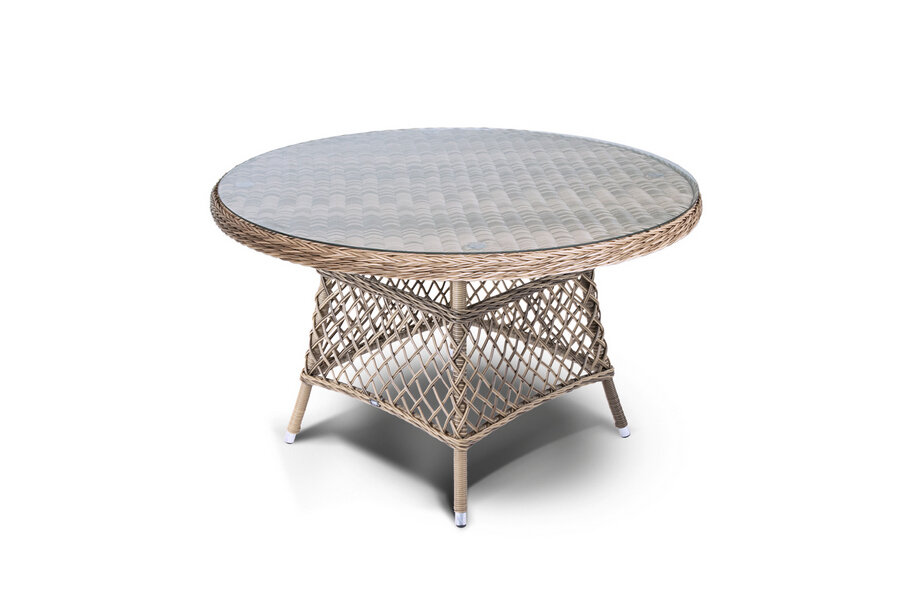Эспрессо плетеный круглый стол из искусственного ротанга 118см, соломенный - фотография № 1