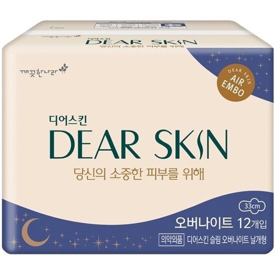 Женские гигиенические прокладки Dear Skin Air embo Ночные с крылышками, 5 капель, 12 шт