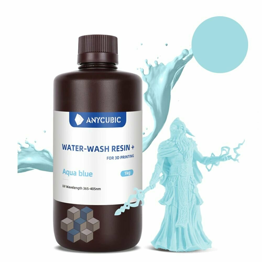 Фотополимерная смола Вода смываемая Anycubic Water-Wash Resin UV для 3Д принтеров LCD DLP 405нм , Голубая (Blue) , 1 литр