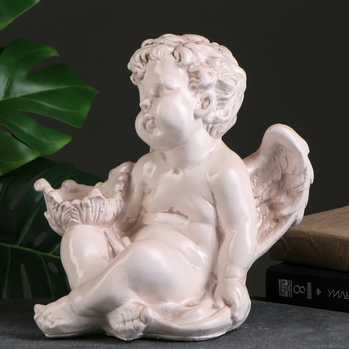 Подсвечник "Ангел сидя в руке", 26х21х30см, состаренный - фотография № 4