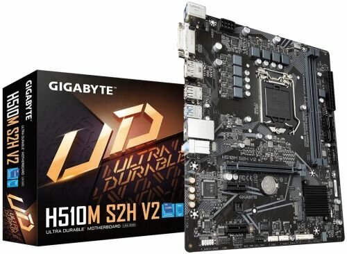 Материнская плата mATX GIGABYTE H510M S2H V2 (LGA1200, H510, 2*DDR4(3200), 4*SATA 6G, M.2, 3*PCIE, 7.1CH, Glan, 4*USB 3.2, HDMI, DVI-D, DP)