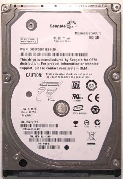 Жесткий диск Seagate ST9160310AS 160Gb 5400 SATAII 2,5" HDD