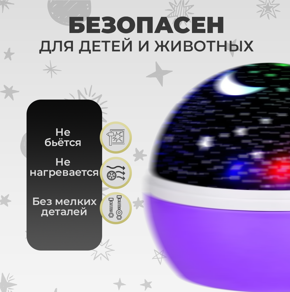 Ночник-проектор звездного неба Мечта (розовый шар) с USB-кабелем - фотография № 2