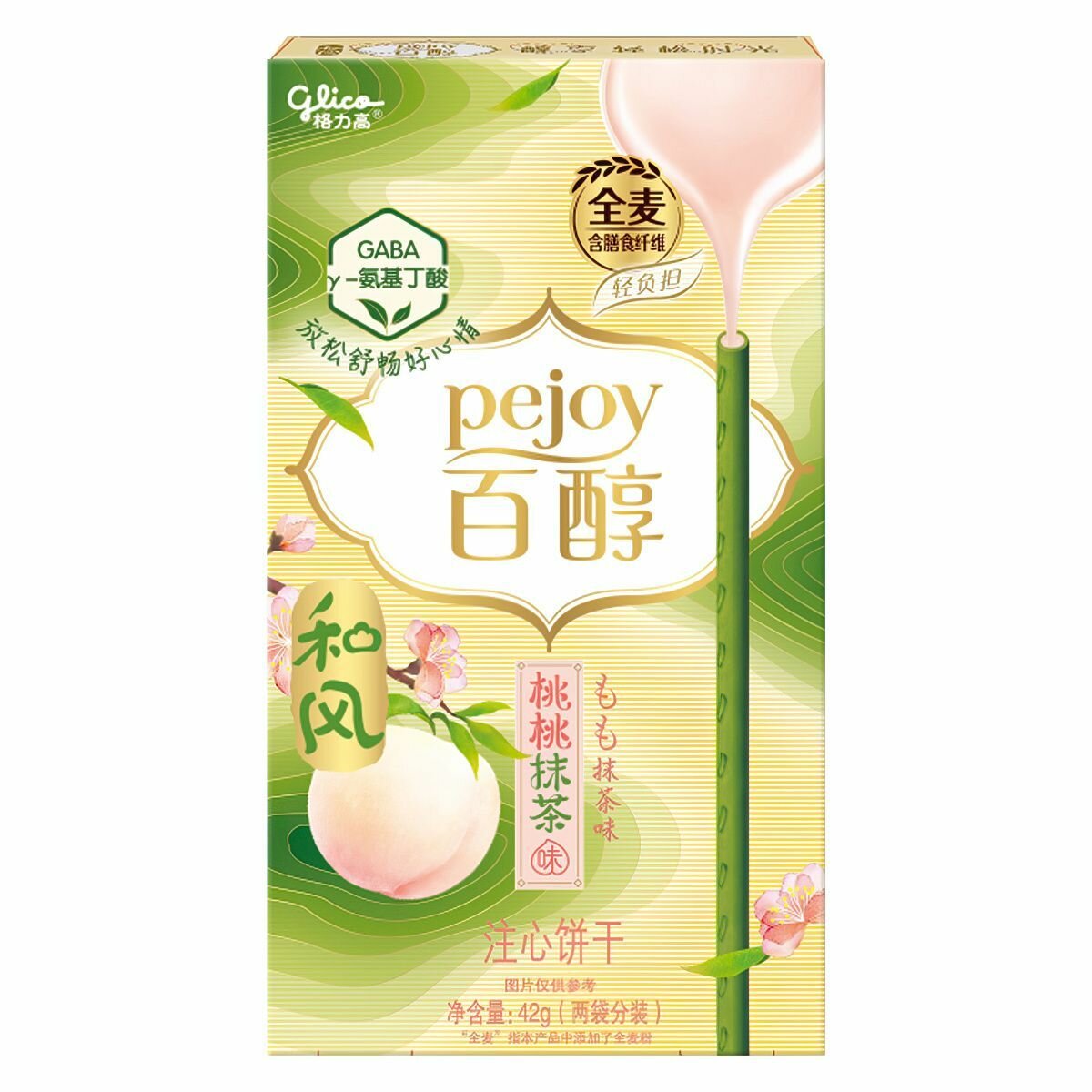 Бисквитные палочки Glico Pocky Pejoy Japanese Mellow Peach and Matcha со вкусом японского спелого персика и чая матча (Китай), 42 г