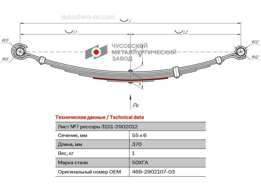 CHMZ 469290210703 Лист №7 передней рессоры УАЗ-469 (ЧМЗ АО г.Чусовой)