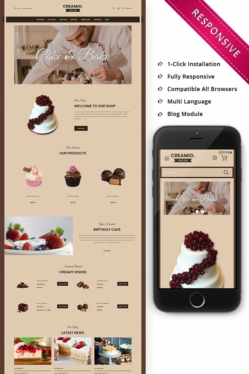 Шаблон OpenCart Creamio Cake Shop Responsive Шаблон OpenCart