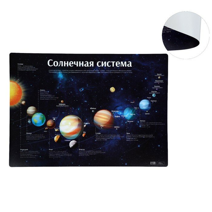 Calligrata Накладка на стол пластиковая А3 (460 х 330 мм), "Солнечная система", 430 мкм, обучающая