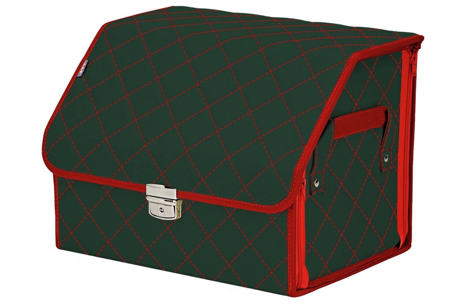 Органайзер-саквояж в багажник "Союз Премиум" (размер M). Цвет: зеленый с красной прострочкой Ромб.
