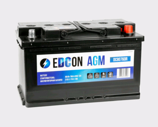 Аккумуляторная батарея EDCON евро 80Ah 760A B13 AGM